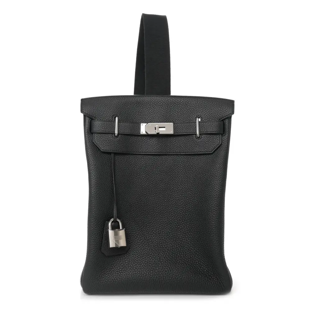 Lushentic Hermès HAC à Dos GM Backpack Black Togo Leather Palladium Hardware Front