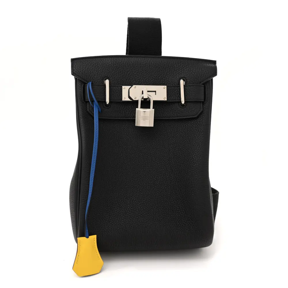 Lushentic Hermès HAC à Dos PM Backpack Black Togo Leather Palladium Hardware Front