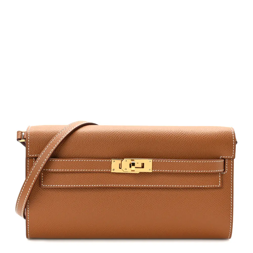 Lushentic Hermès Kelly Long Wallet To Go Brown Epsom Leather Gold Hardware Front