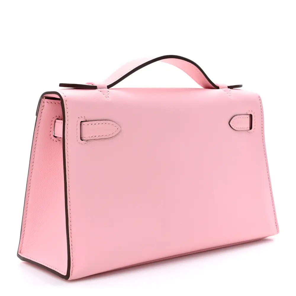 Lushentic Replica Handbags: Kelly Pochette Clutch Rose Sakura Swift Leather SHW - Image 3