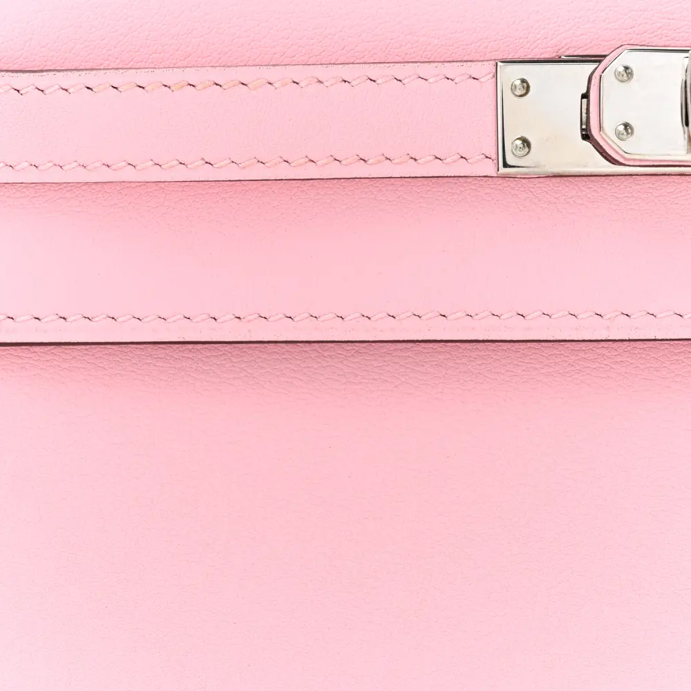 Lushentic Replica Handbags: Kelly Pochette Clutch Rose Sakura Swift Leather SHW - Image 9