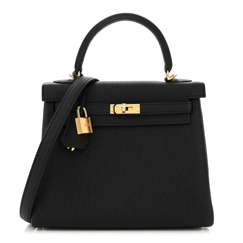 Lushentic Hermès Kelly Retourne 25 Black Togo Leather Gold Hardware Front