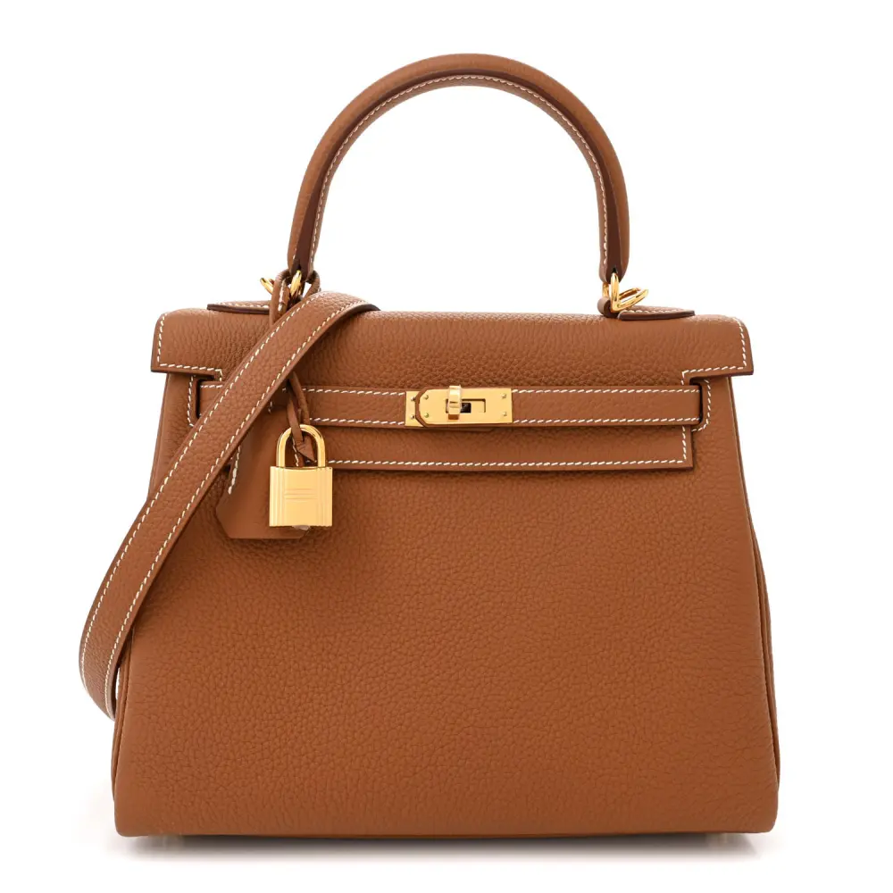 Lushentic Hermès Kelly Retourne 25 Brown Togo Leather Gold Hardware Front
