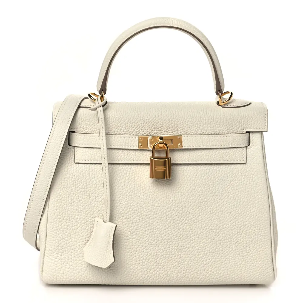 Lushentic Hermès Kelly Retourne 25 Mushroom Togo Leather Gold Hardware Front