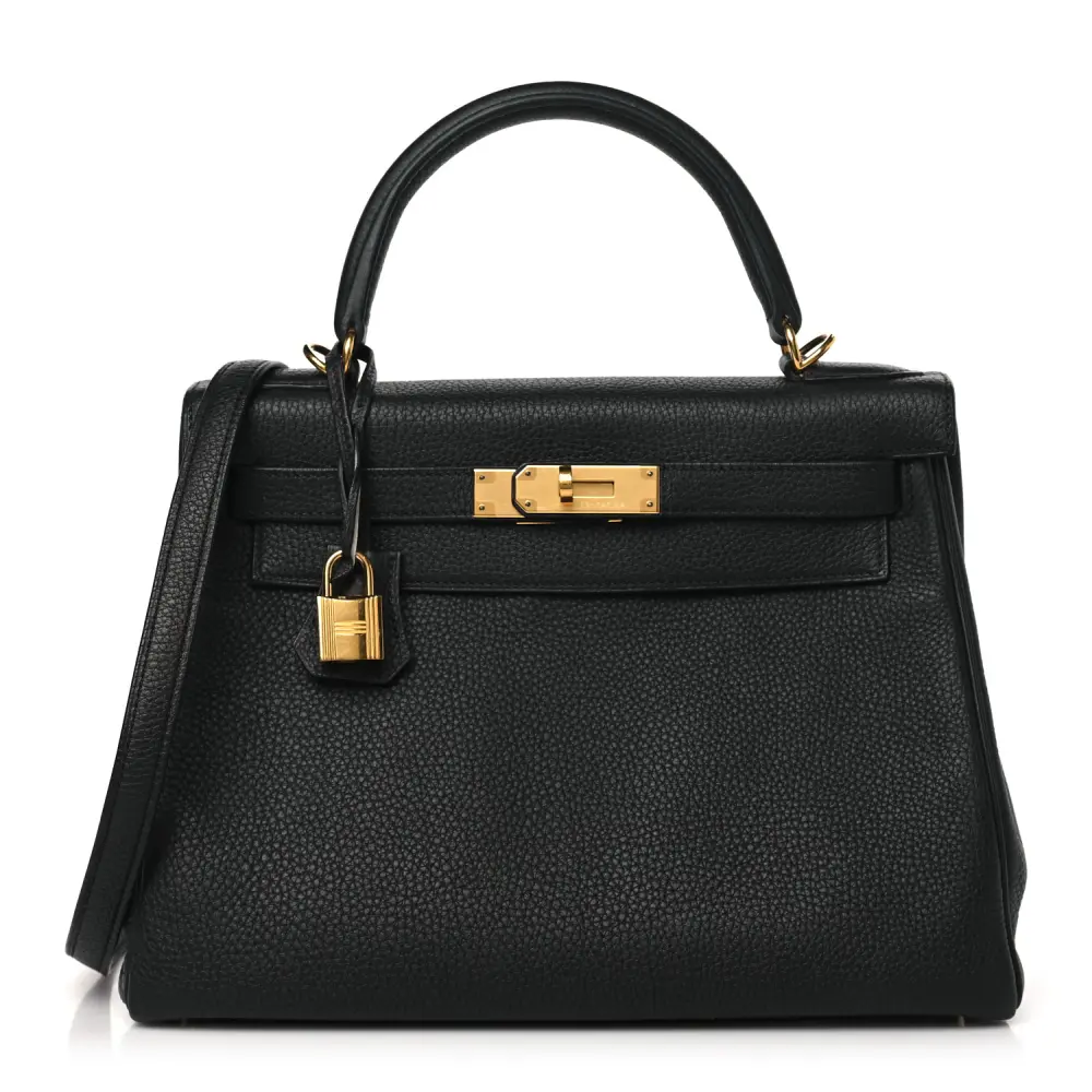 Lushentic Hermès Kelly Retourne 28 Black Togo Leather Gold Hardware Front