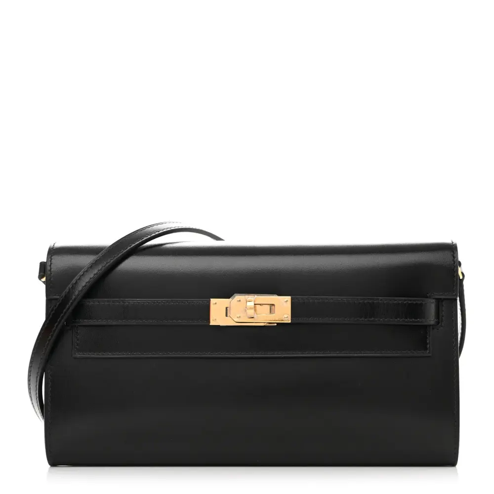 Lushentic Hermès Kelly Wallet To Go Black Box Leather Gold Hardware Front