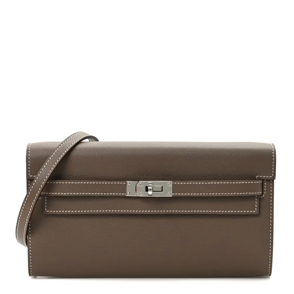 Lushentic Hermès Kelly Wallet To Go Etoupe Evercolor Leather Palladium Hardware FrontLushentic Hermès Kelly Wallet To Go Etoupe Evercolor Leather Palladium Hardware Front