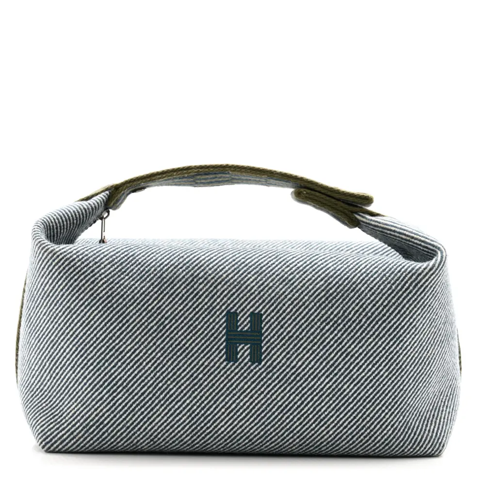 Lushentic Hermès Large Bride-à-Brac H Natte Pouch Bleu Abysse Wool Front