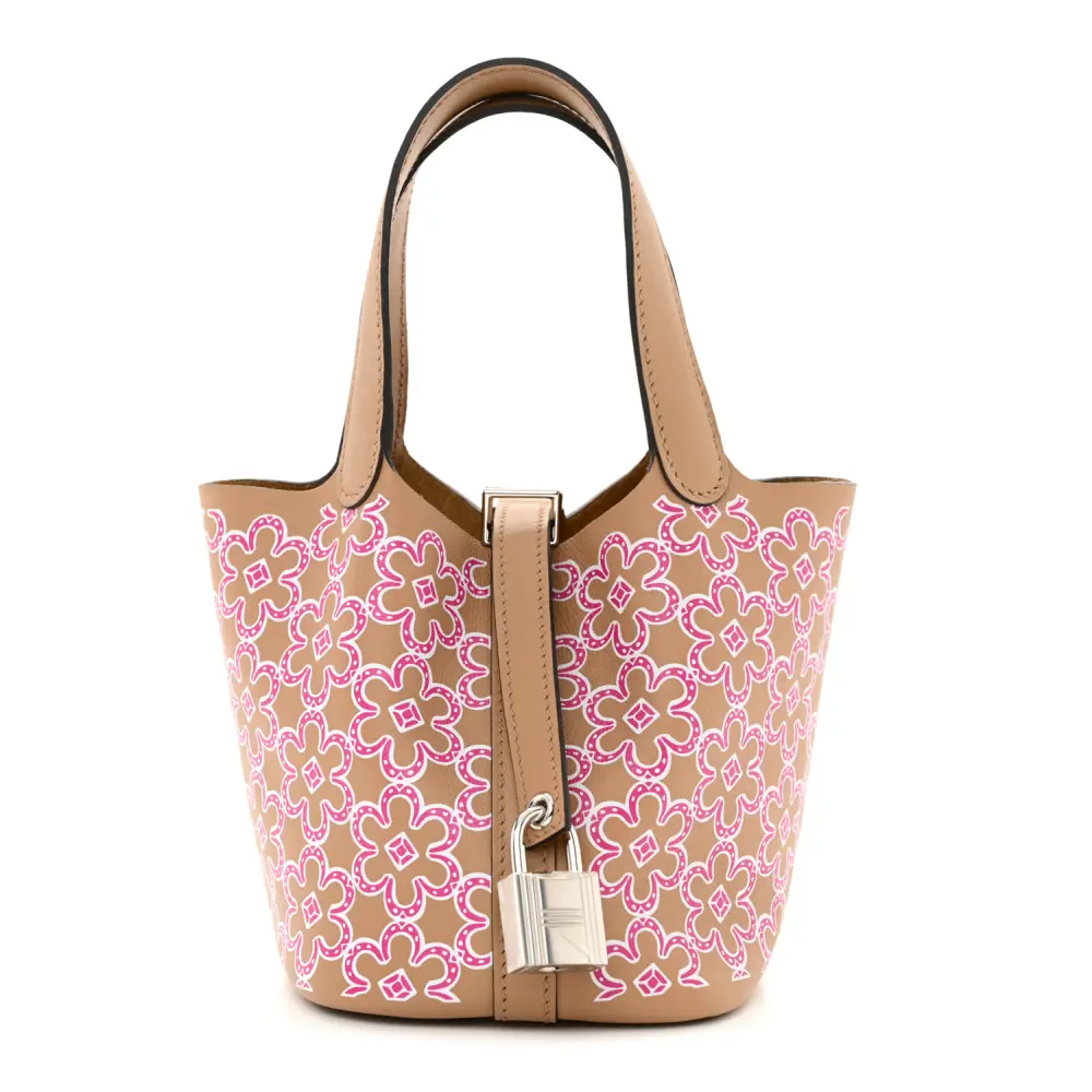 Lushentic Hermès Micro Lucky Daisy Picotin Lock ChaiRoseWhite Swift Leather Palladium Silver Hardware Front