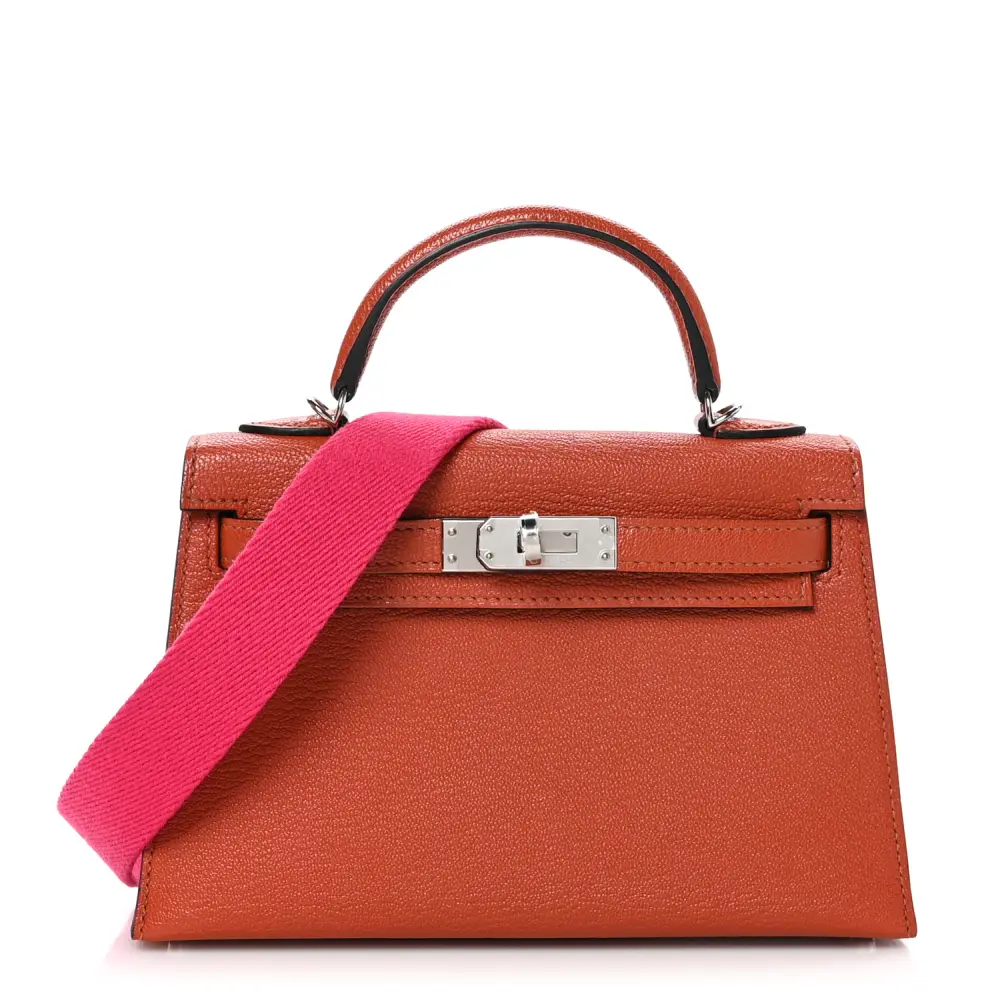 Lushentic Hermès Mini Kelly Sellier 20 Cuivre Rose Mexico Chèvre Mysore Leather Palladium Hardware Front
