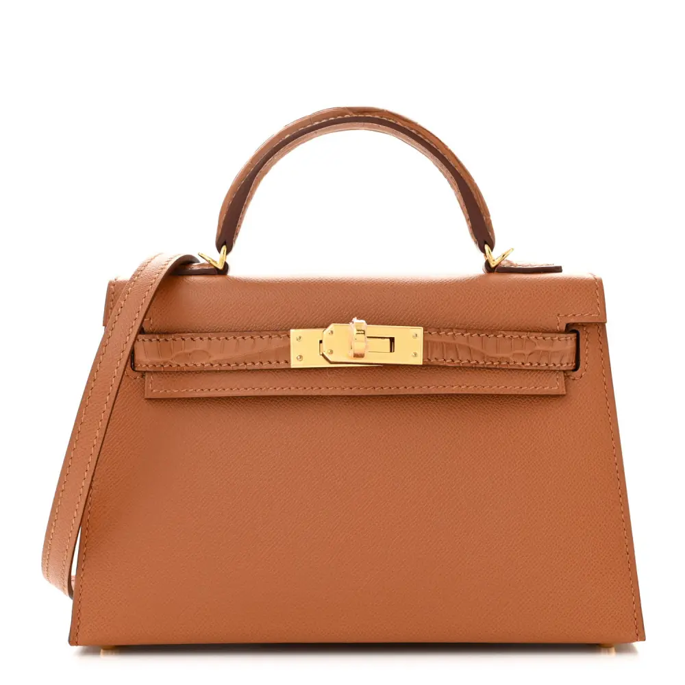Lushentic Hermès Mini Kelly Sellier Touch 20 Brown Madame Calfskin Matte Alligator Leather Gold Hardware Front