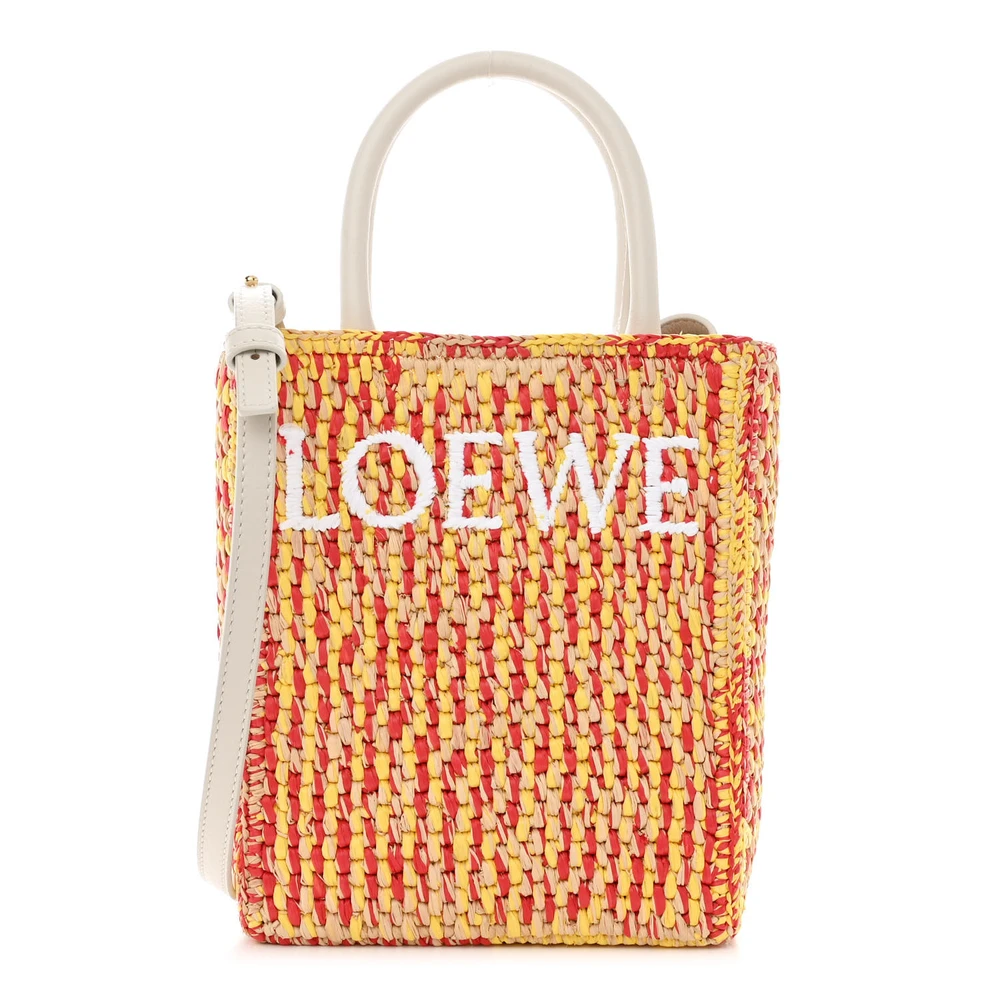Lushentic Loewe A5 Tote Bag Standard White Multicolor Raffia Calfskin Leather Front