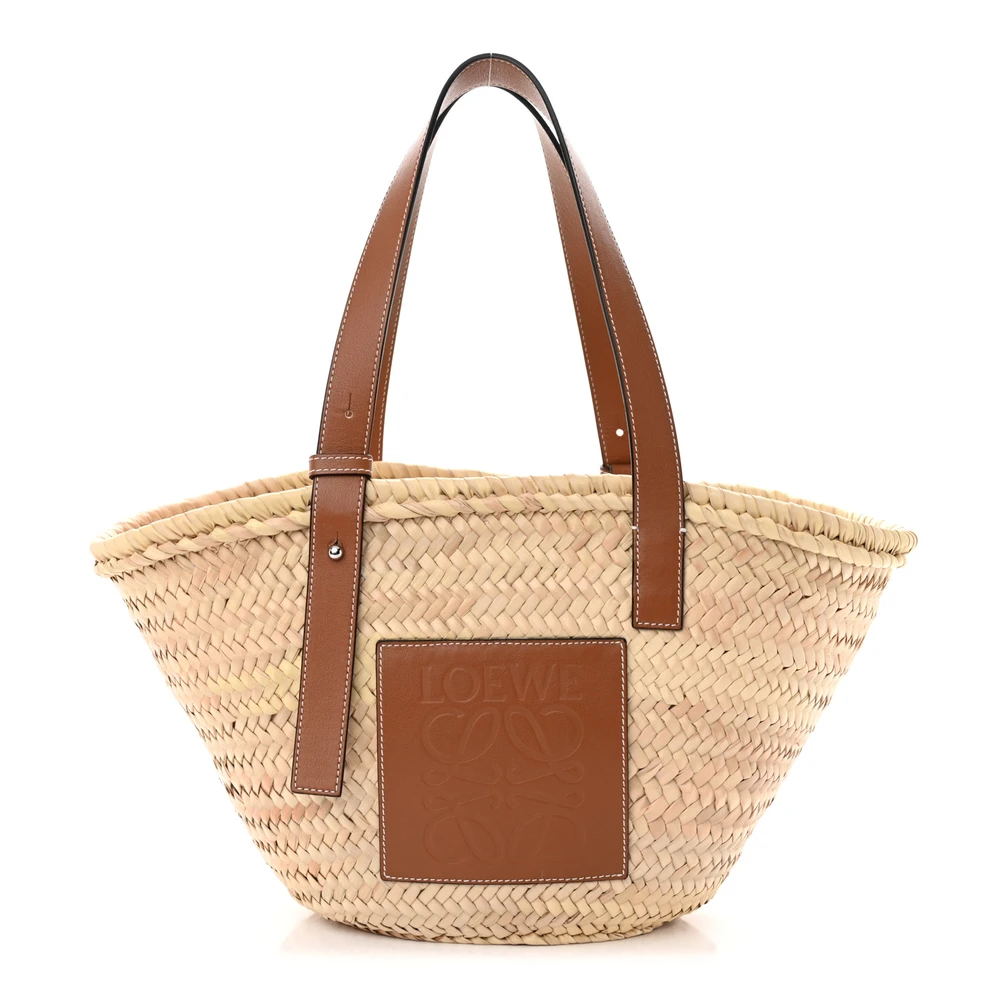 Lushentic Loewe Basket Tote Bag Small NaturalTan Raffia Calfskin Leather Front