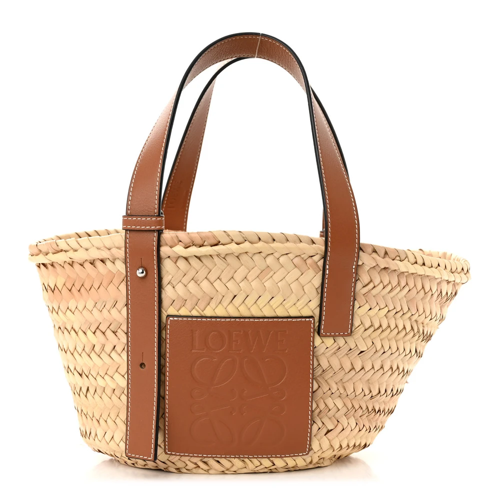 Lushentic Loewe Basket Tote Bag Small NaturalTan Raffia Calfskin Leather Front