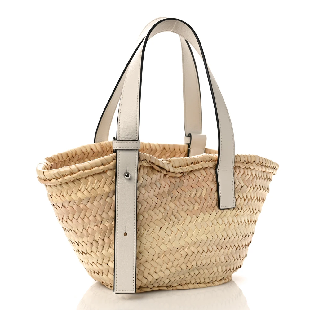 Lushentic Class Basket Tote Bag - Small Natural White Raffia Leather - Image 3