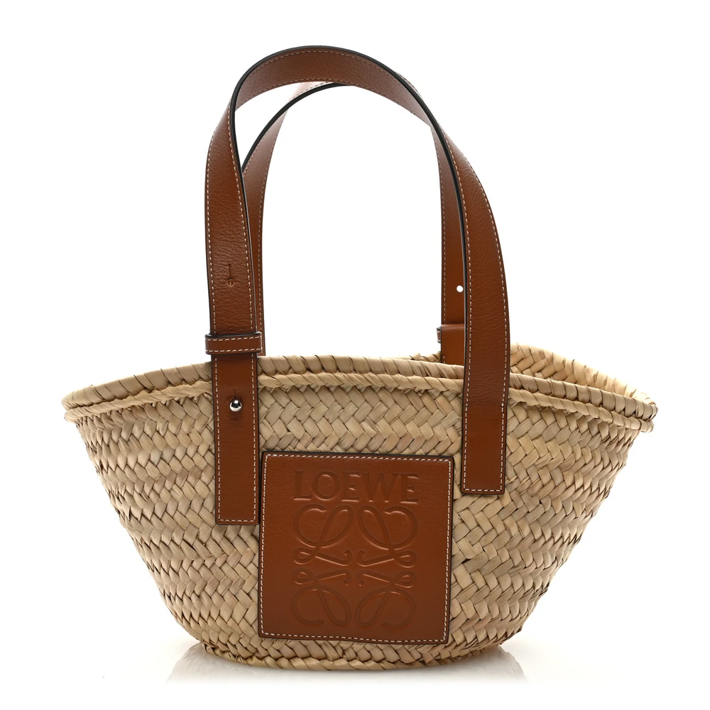 Lushentic Loewe Basket Tote Bag Small TanNatural Raffia Calfskin Leather Front