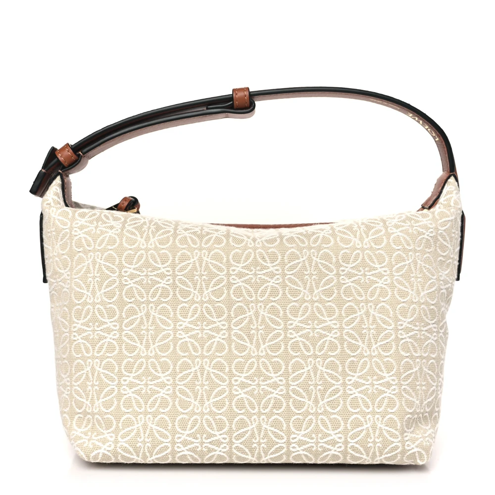 Lushentic Loewe Cubi Bag Small Ecru Tan Jacquard Anagram Calfskin Leather Front
