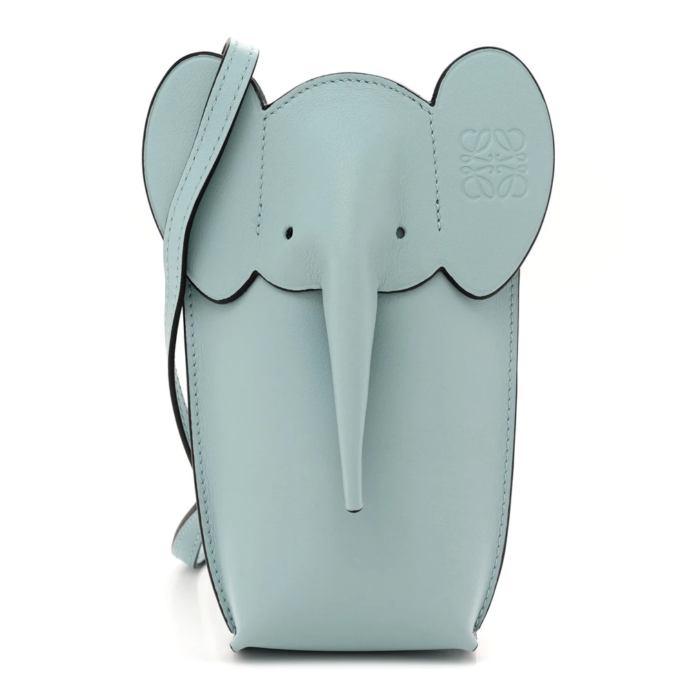 Lushentic Loewe Elephant Pouch Crossbody Bag Small Dusty Blue Calfskin Leather Front