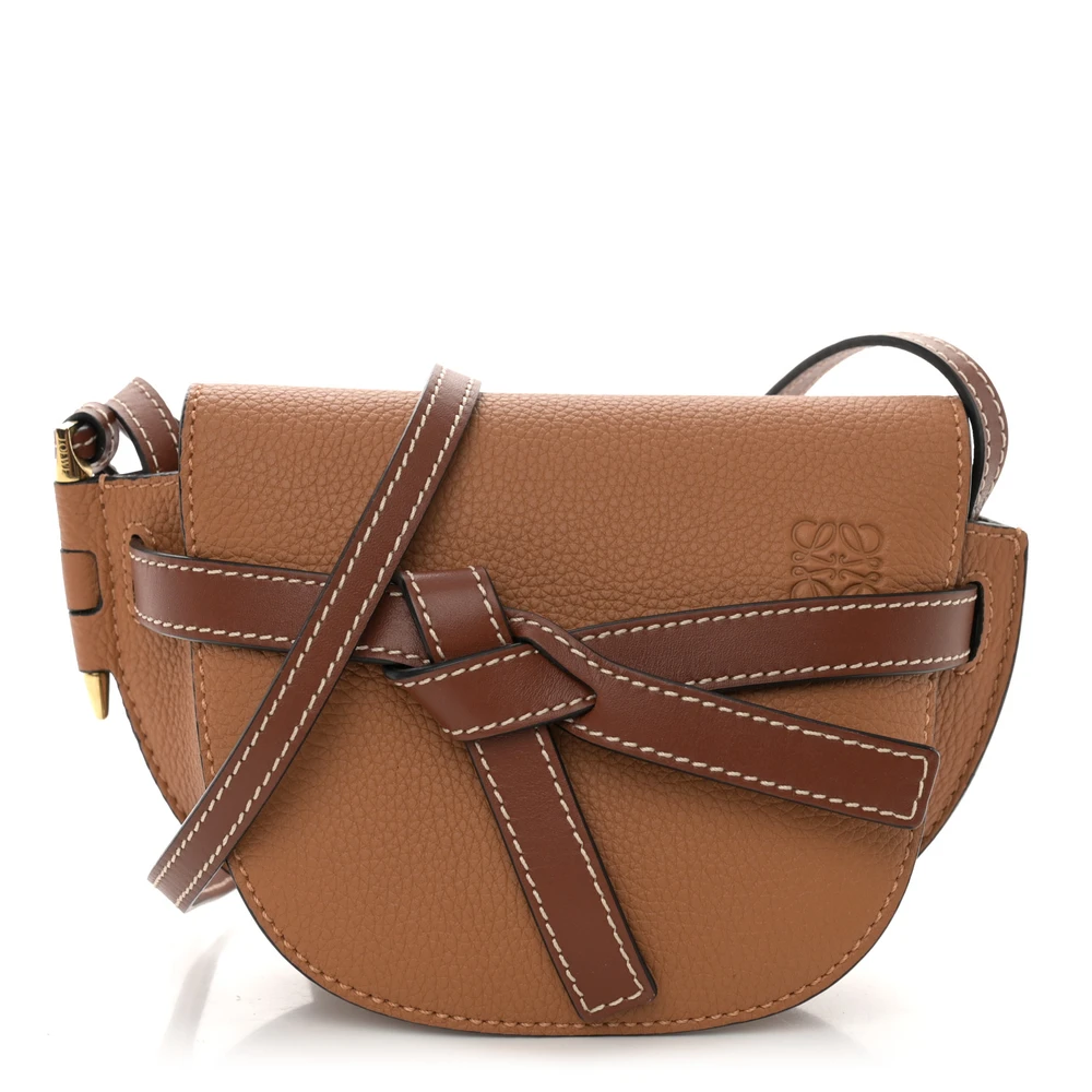 Lushentic Loewe Gate Crossbody Bag Mini Caramel Pecan Grained Calfskin Leather Front