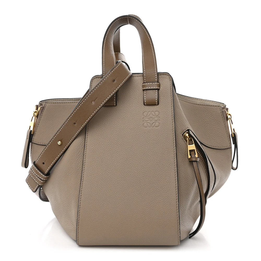 Lushentic Loewe Hammock Shoulder Bag Medium Sand Mink Calfskin Leather Gold Hardware Front
