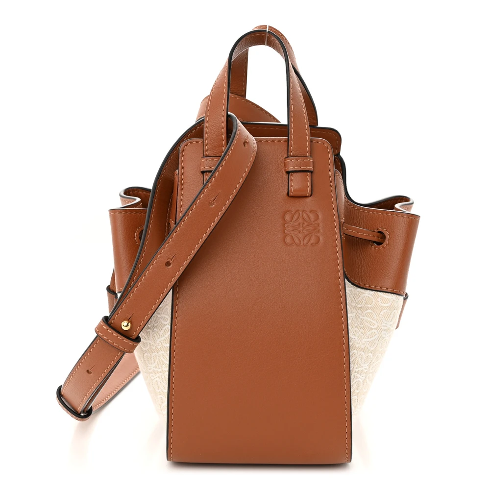 Lushentic Loewe Hammock Shoulder Bag Mini NaturalTan Calfskin Leather Canvas Front