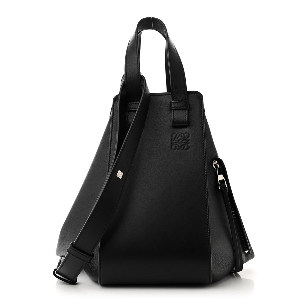 Lushentic Loewe Hammock Shoulder Bag Small Black Calfskin Leather Silver Hardware Front