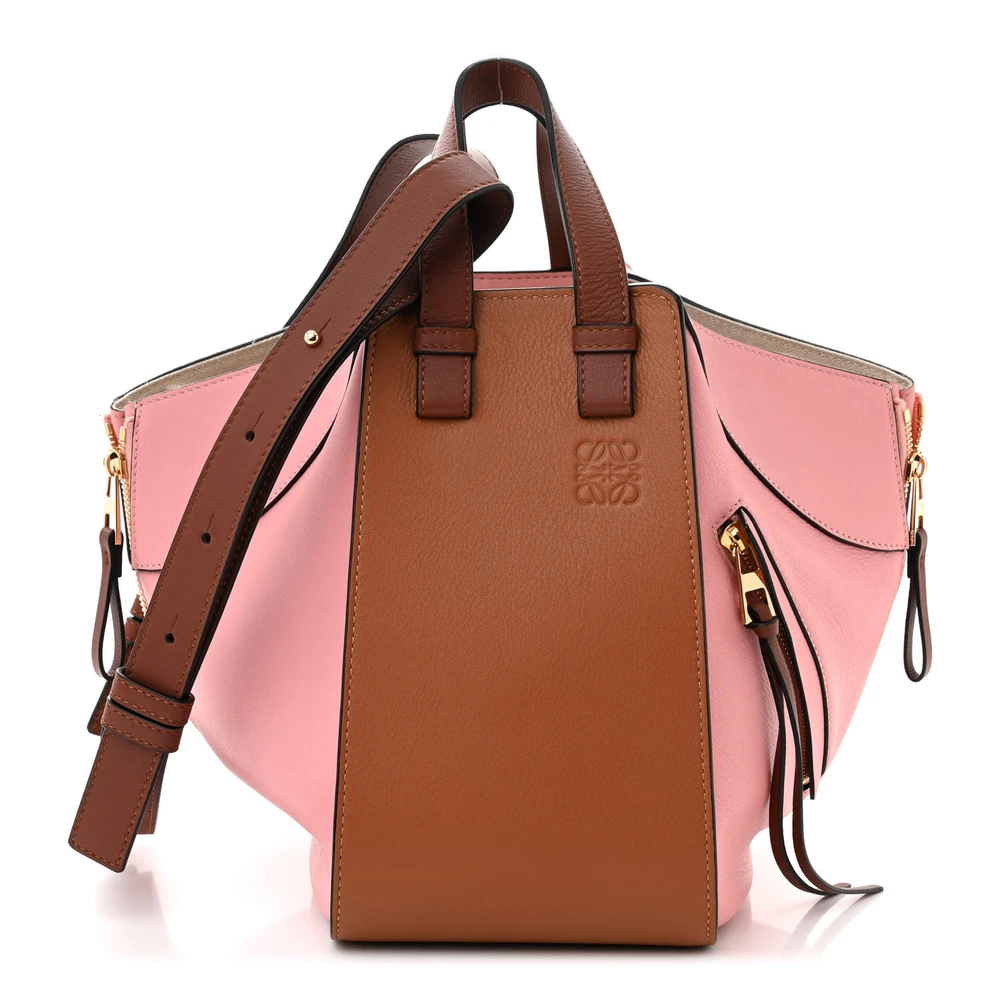 Lushentic Loewe Hammock Shoulder Bag Small Pastel PinkTan Calfskin Leather Brass Hardware Front