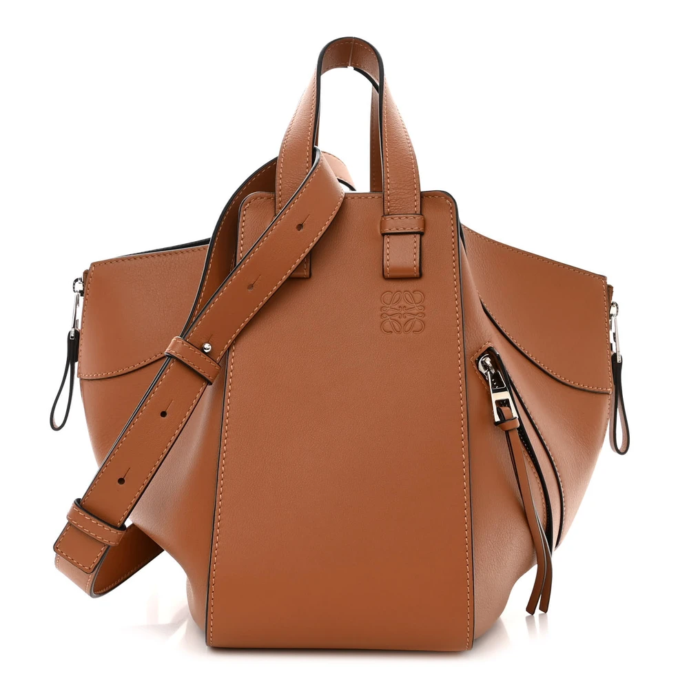 Lushentic Loewe Hammock Shoulder Bag Small Tan Calfskin Leather Silver Hardware Front