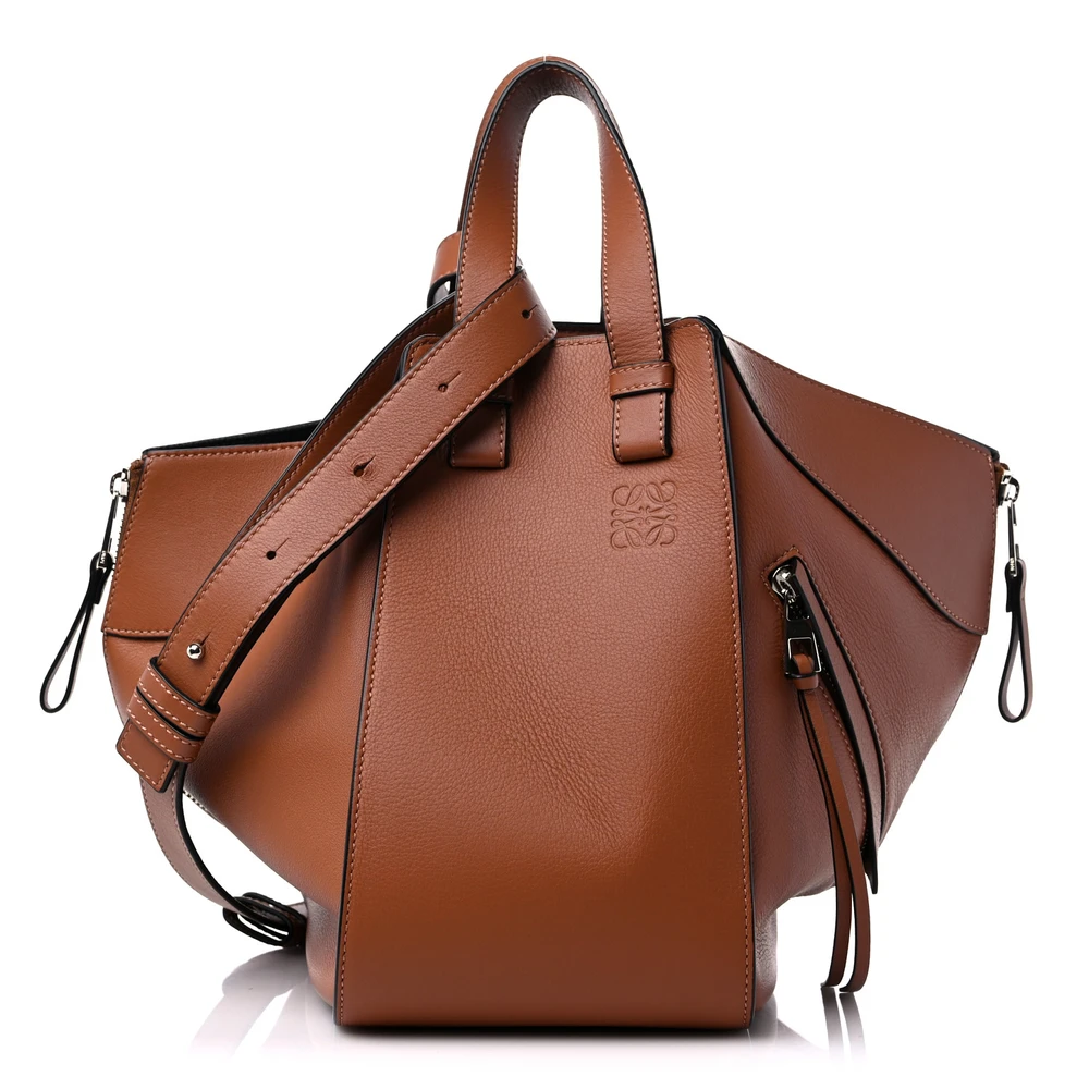 Lushentic Loewe Hammock Shoulder Bag Small Tan Calfskin Leather Silver Hardware Front