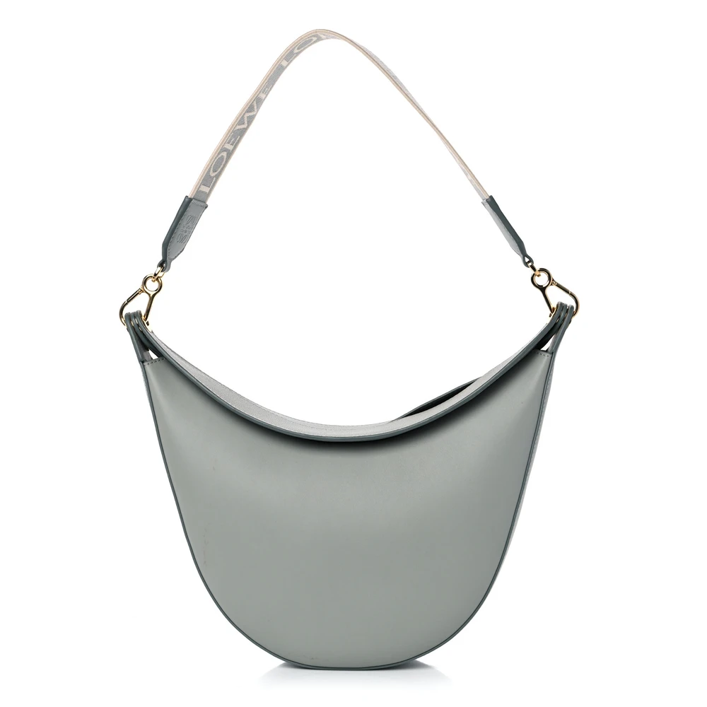 Lushentic Loewe Luna Bag Small Ash Grey Satin Jacquard Calfskin Leather Gold Hardware Front
