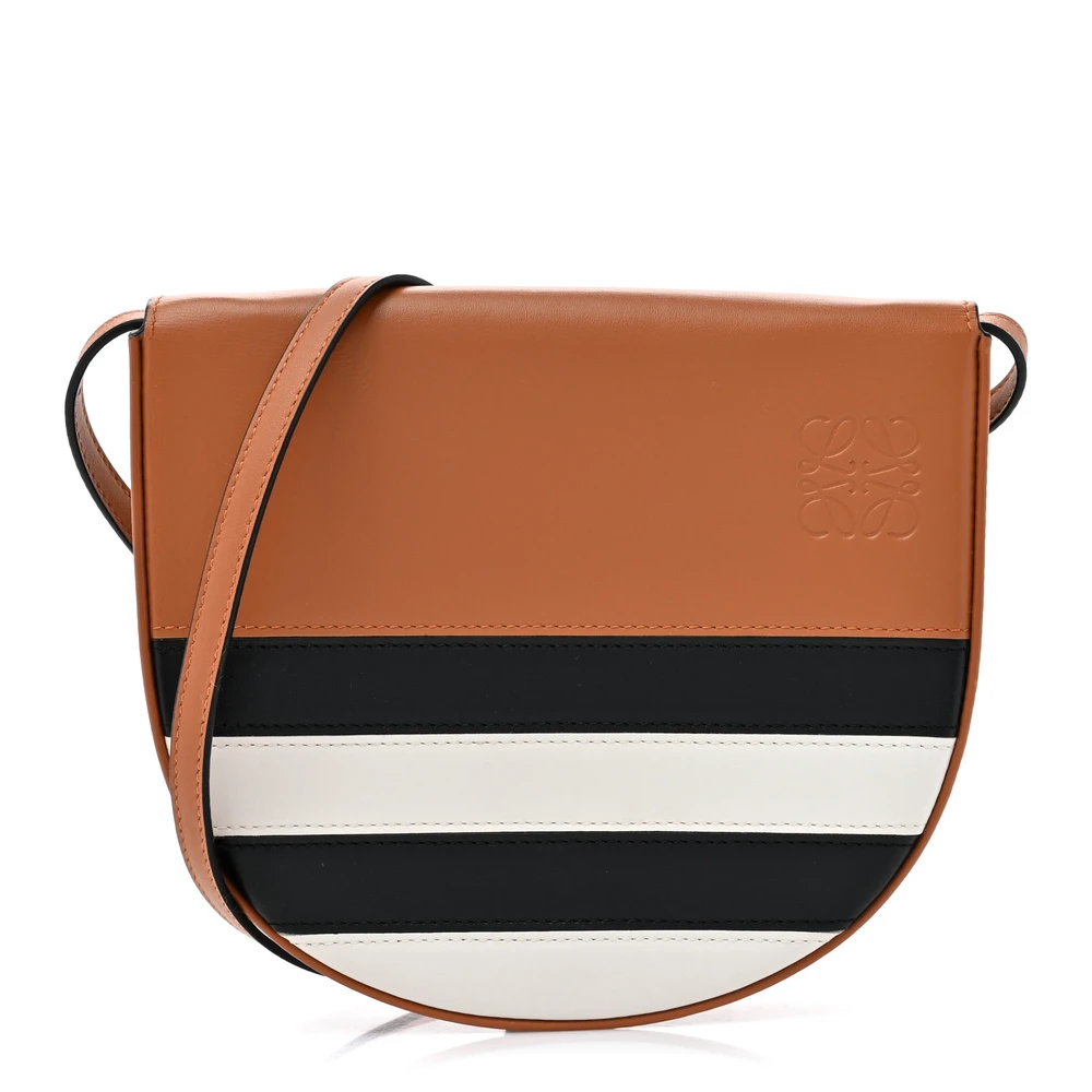 Lushentic Loewe Marine Stripe Heel Shoulder Bag Mini Tan Calfskin Leather Front