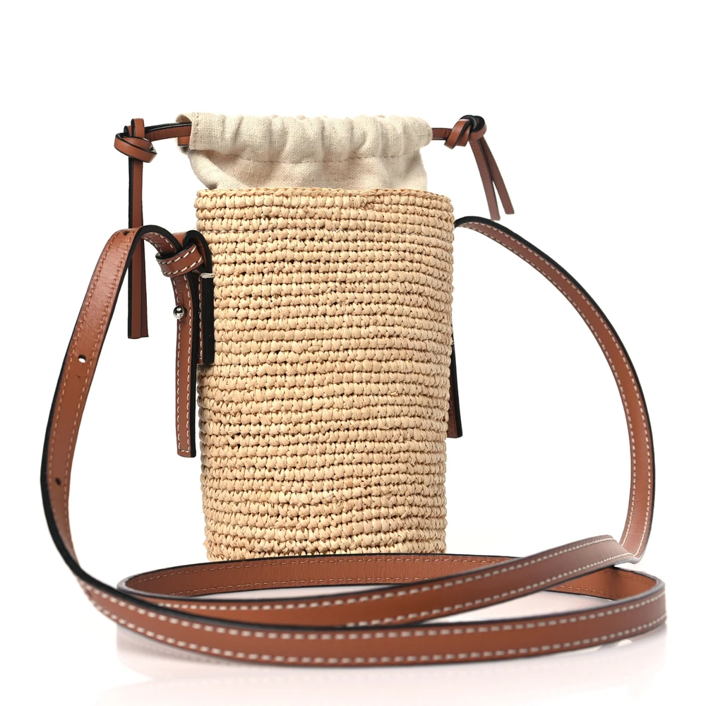 Lushentic Handbag: Paula's Ibiza Bucket Bag in Tan Leather Raffia - Image 3