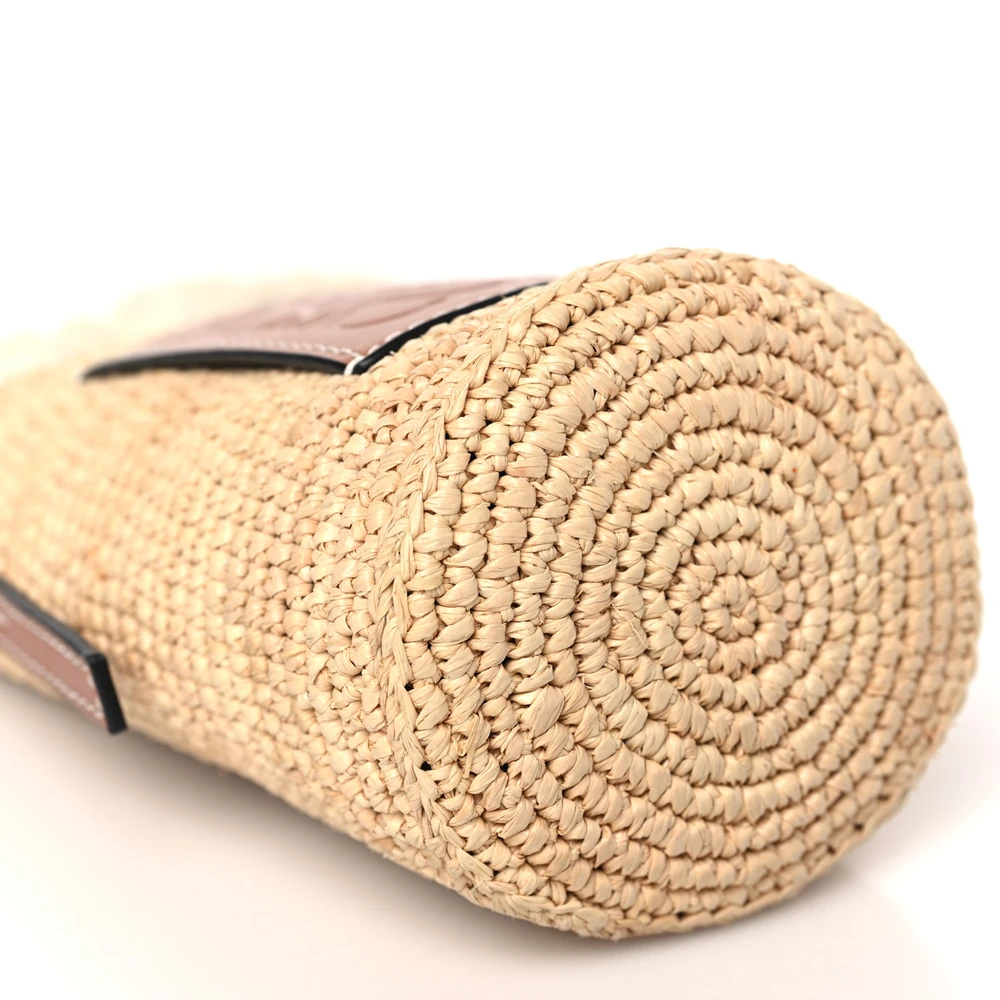 Lushentic Handbag: Paula's Ibiza Bucket Bag in Tan Leather Raffia - Image 4