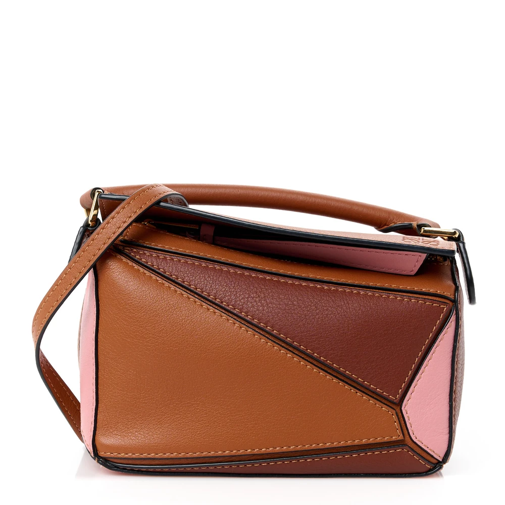 Lushentic Loewe Puzzle Bag Mini TanMedium Pink Calfskin Leather Front