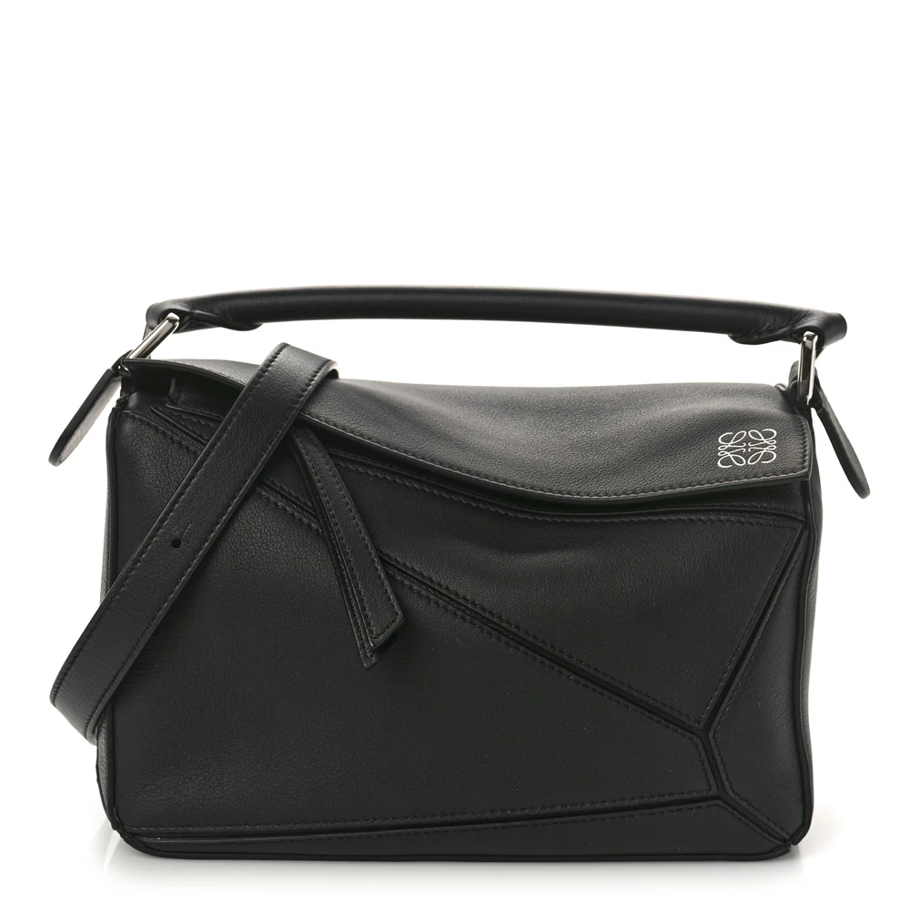 Lushentic Loewe Puzzle Bag Small Black Calfskin Leather Front