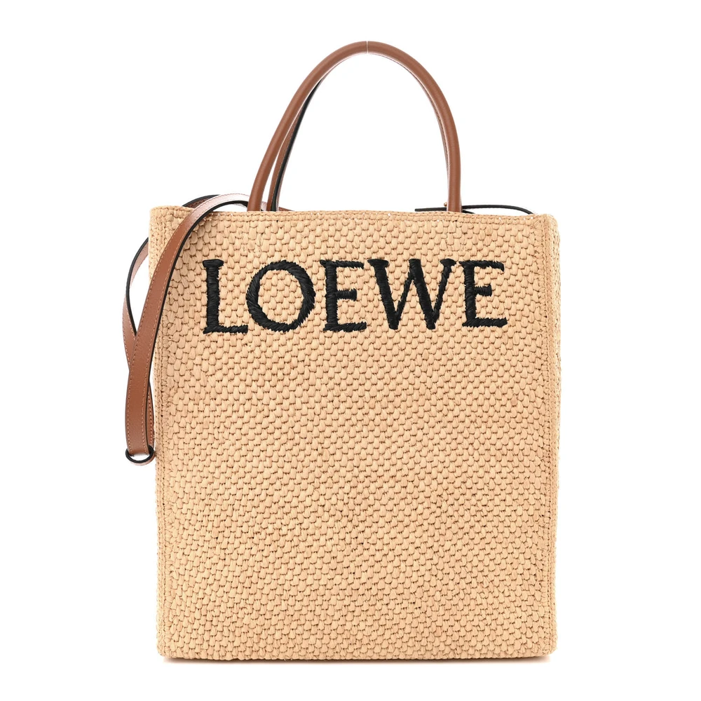 Lushentic Loewe Standard A4 Tote Bag NaturalBlack Raffia Calfskin Leather Front