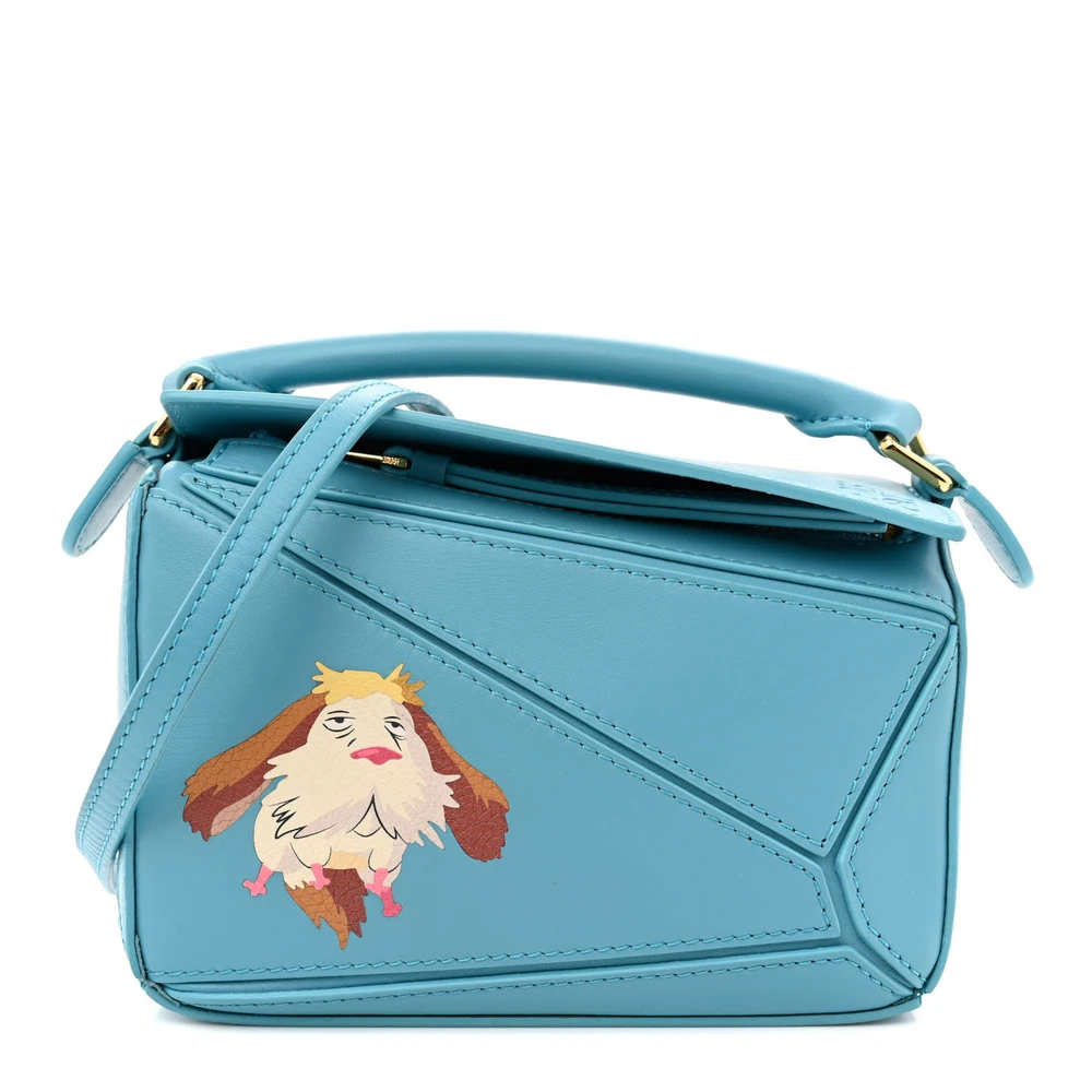 Lushentic Loewe x Howls Heen Puzzle Bag Mini Light Blue Satin Calfskin Leather Front
