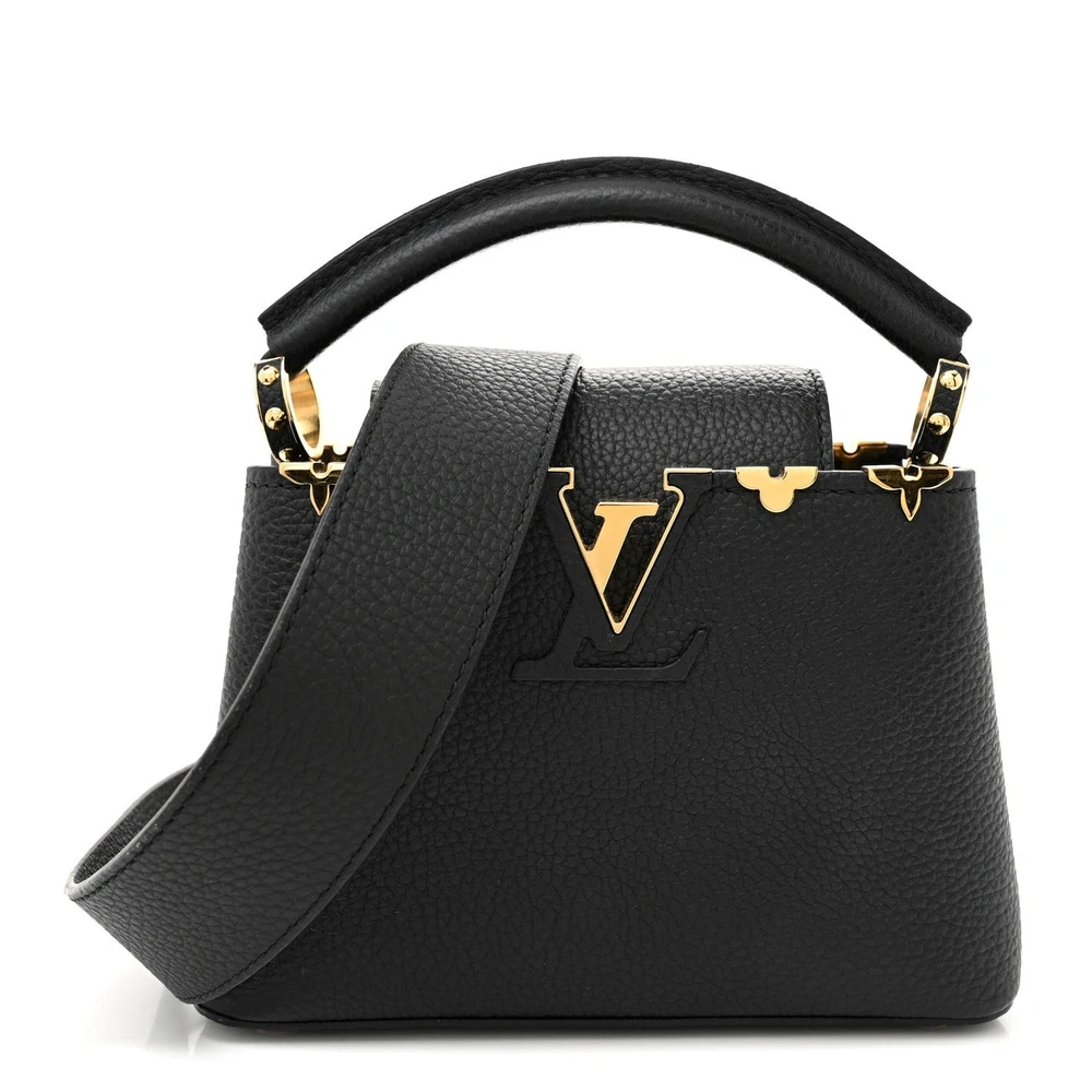 Lushentic Louis Vuitton Capucines BB Black Taurillon Leather Embellished Flower Crown Gold Hardware Front
