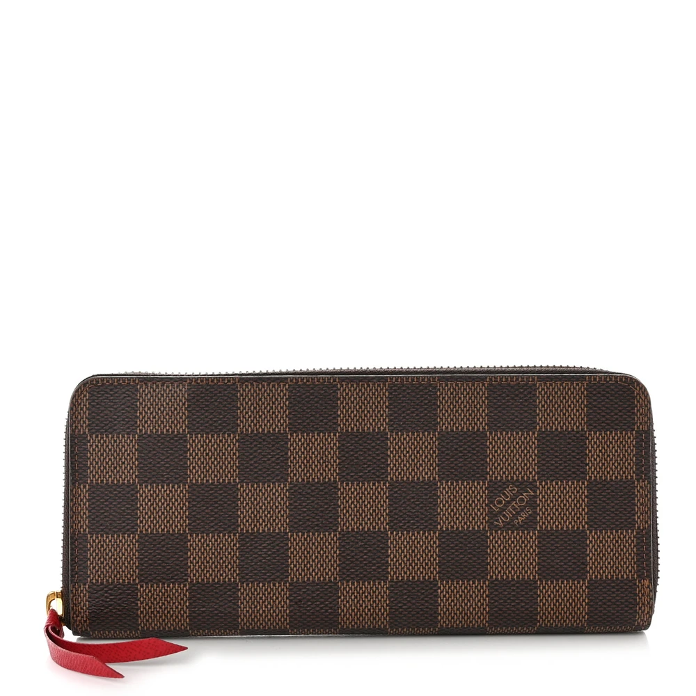 Lushentic Louis Vuitton Clemence Wallet PM Damier Ebene Canvas Cherry Interior Gold Hardware Front