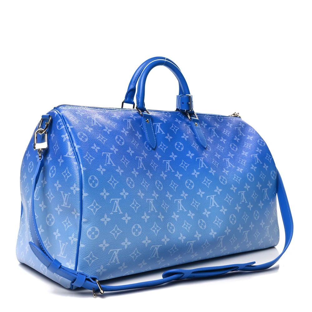 Lushentic Clouds Keepall Bandouliere 50 Blue Monogram Canvas Silver Hardware - Image 3