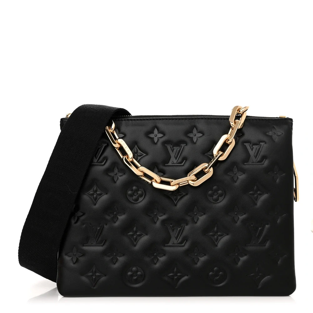 Lushentic Louis Vuitton Coussin PM Black Embossed Monogram Lambskin Leather Gold Hardware Front