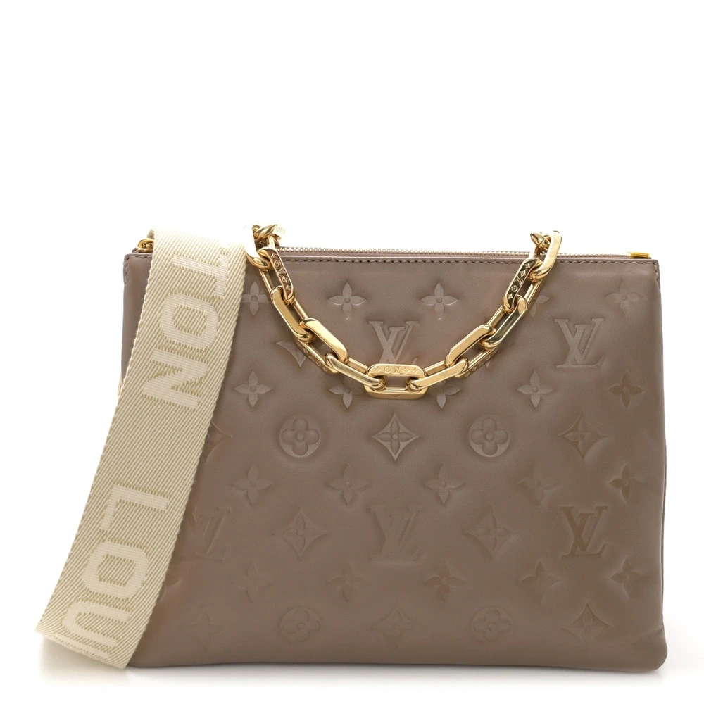 Lushentic Louis Vuitton Coussin PM Taupe Embossed Monogram Lambskin Leather Gold Hardware Front