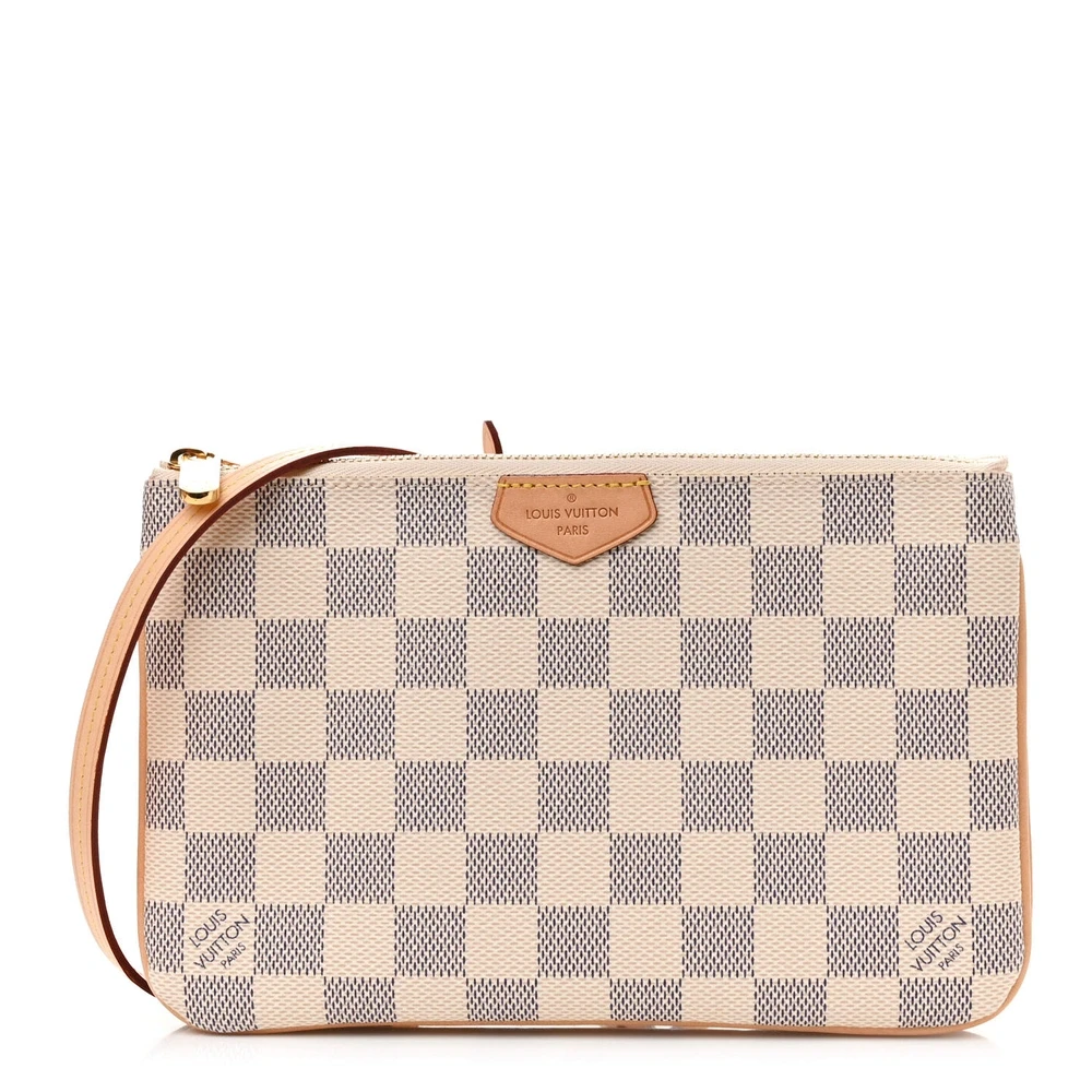 Lushentic Louis Vuitton Double Zip Pochette PM Damier Azur Canvas Gold Hardware Front