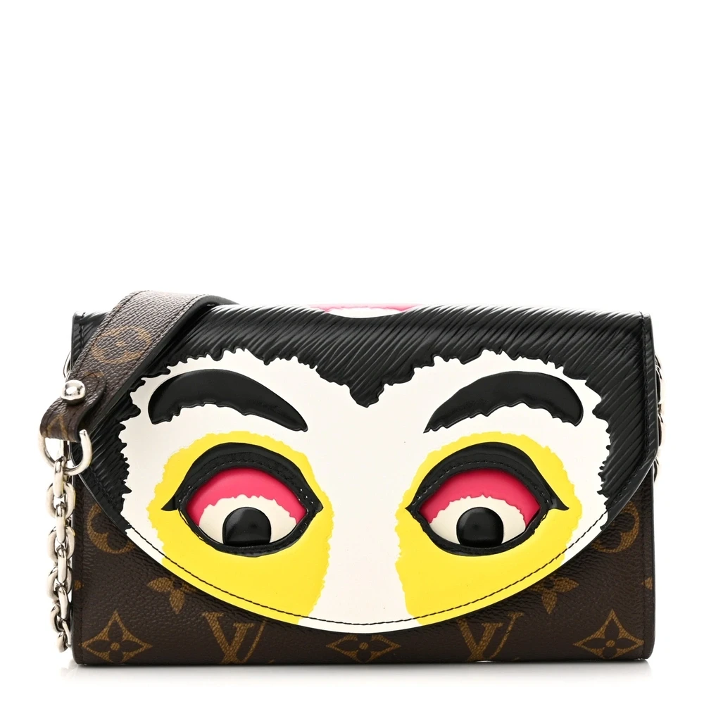 Lushentic Louis Vuitton Kabuki Chain Wallet PM Black Monogram Canvas Silver Hardware Front