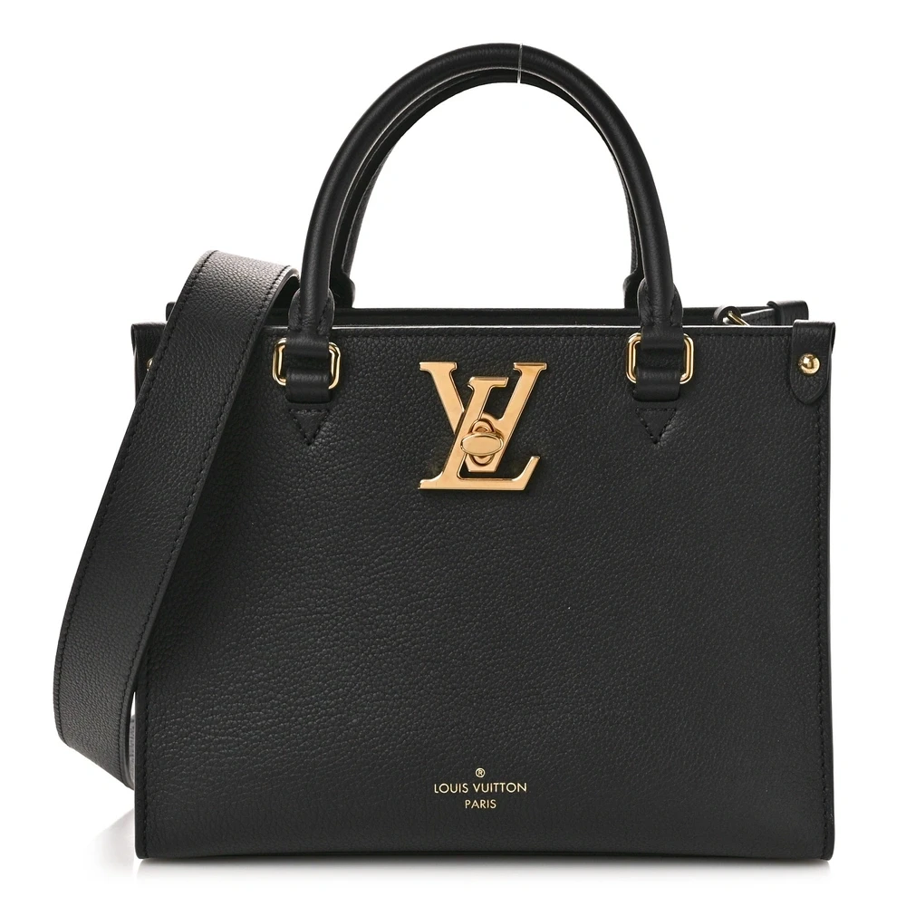Lushentic Louis Vuitton Lock Go Tote PM Black Calfskin Leather Gold Hardware Front