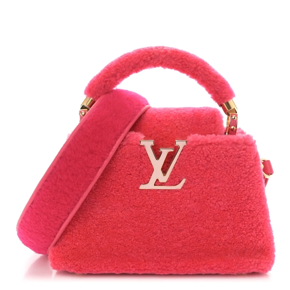 Lushentic Louis Vuitton Mini Capucines Pink Shearling Calfskin Leather Rose Gold Hardware Front