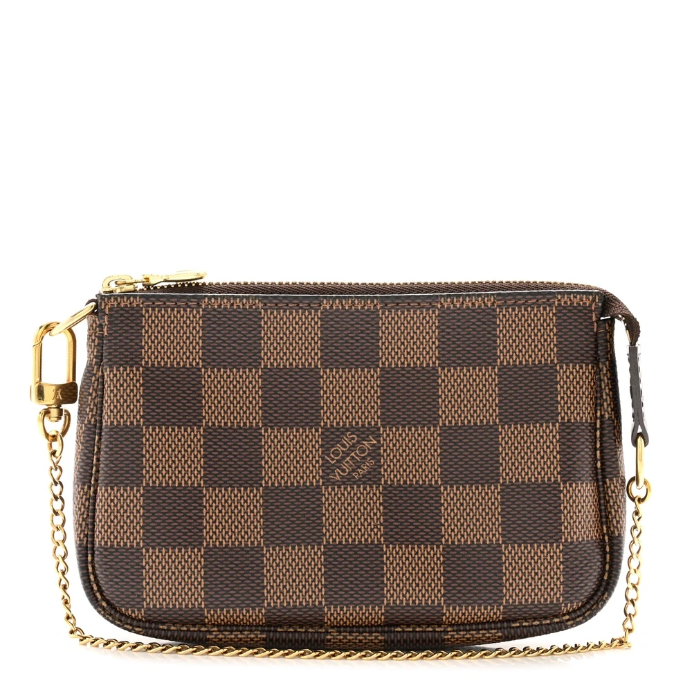 Lushentic Louis Vuitton Mini Pochette Accessoires Damier Ebene Canvas Gold Hardware Front
