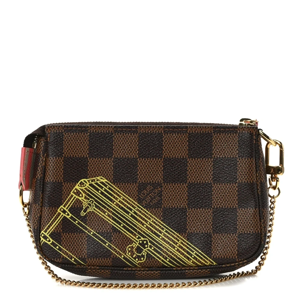 Lushentic Louis Vuitton Mini Pochette Accessories 2014 Christmas Animation Damier Ebene Canvas Brass Hardware Front