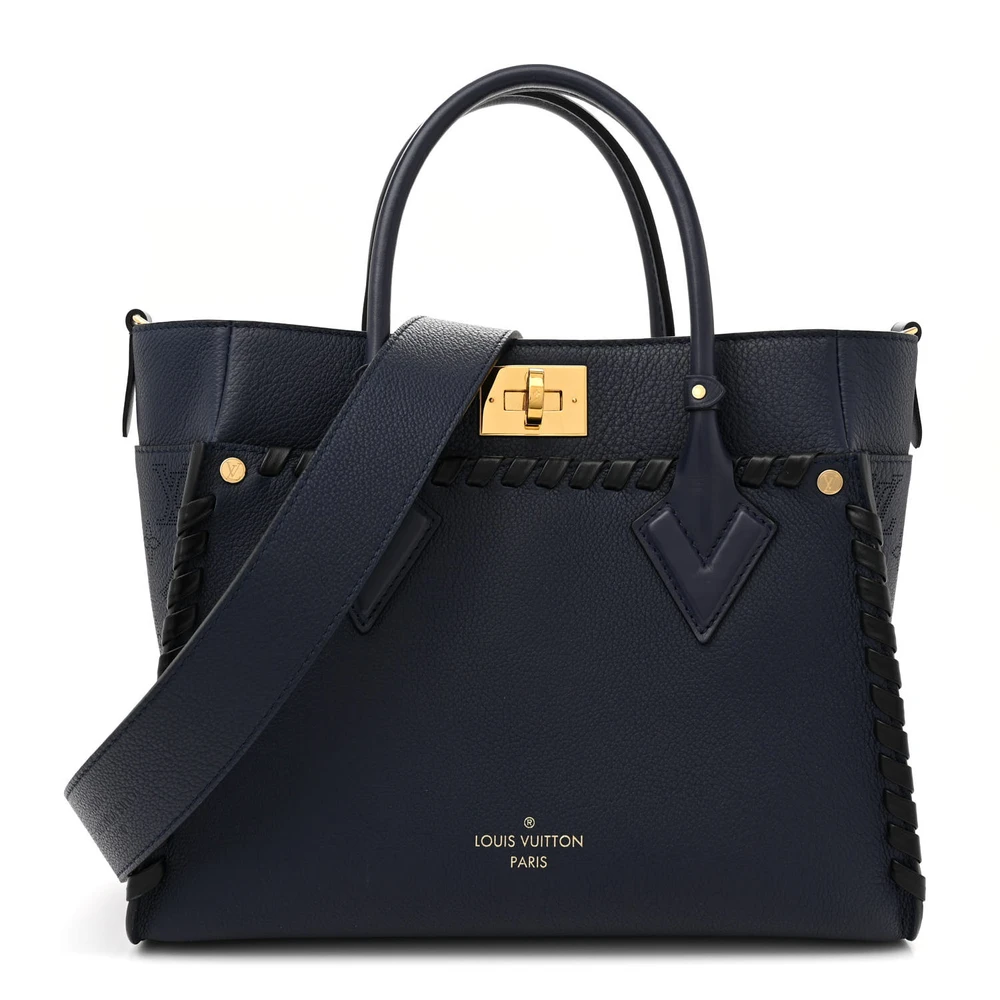 Lushentic Louis Vuitton On My Side MM Navy Braided Mahina Calfskin Leather Brass Hardware Front