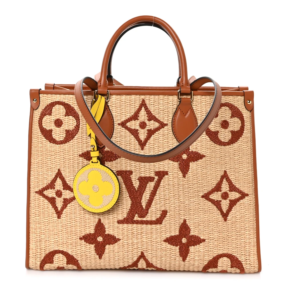 Lushentic Louis Vuitton OnTheGo MM Tan Raffia Giant Monogram Calfskin Leather Front